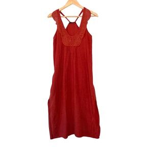 Zara Basic Linen Dress Womens Crochet Lace Boho Summer Excellent  Small